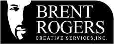 Brent Rogers Creative Services, Inc. logo with black background and white text and face silhouette