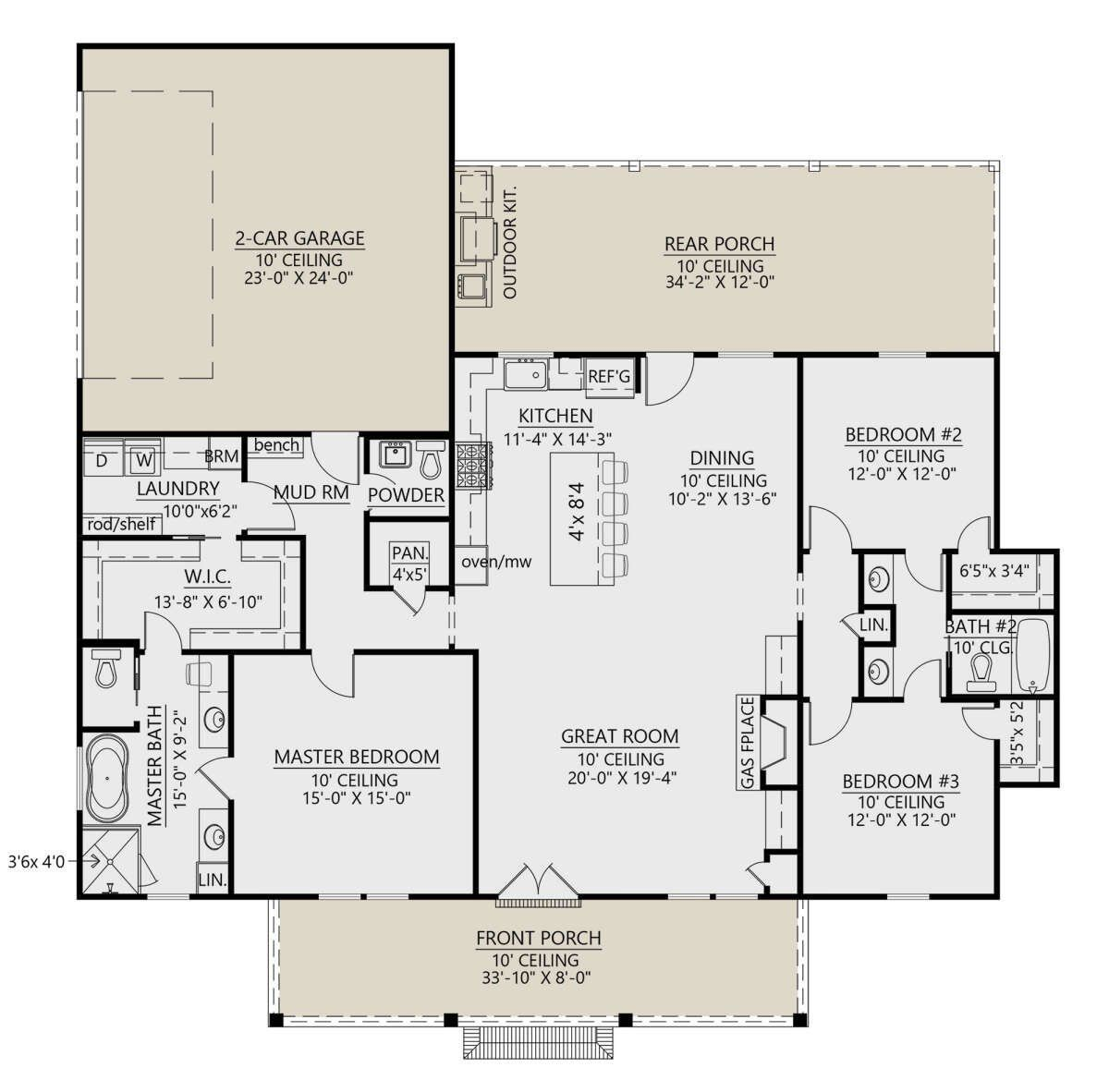 A floor plan of a house with a large porch