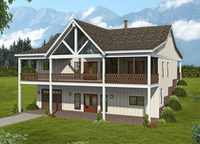 A large house with a lot of windows and balconies is sitting on top of a lush green field.