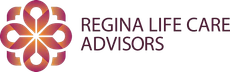 Regina Life Care Advisors logo in maroon and gold with stylized flower icon and text