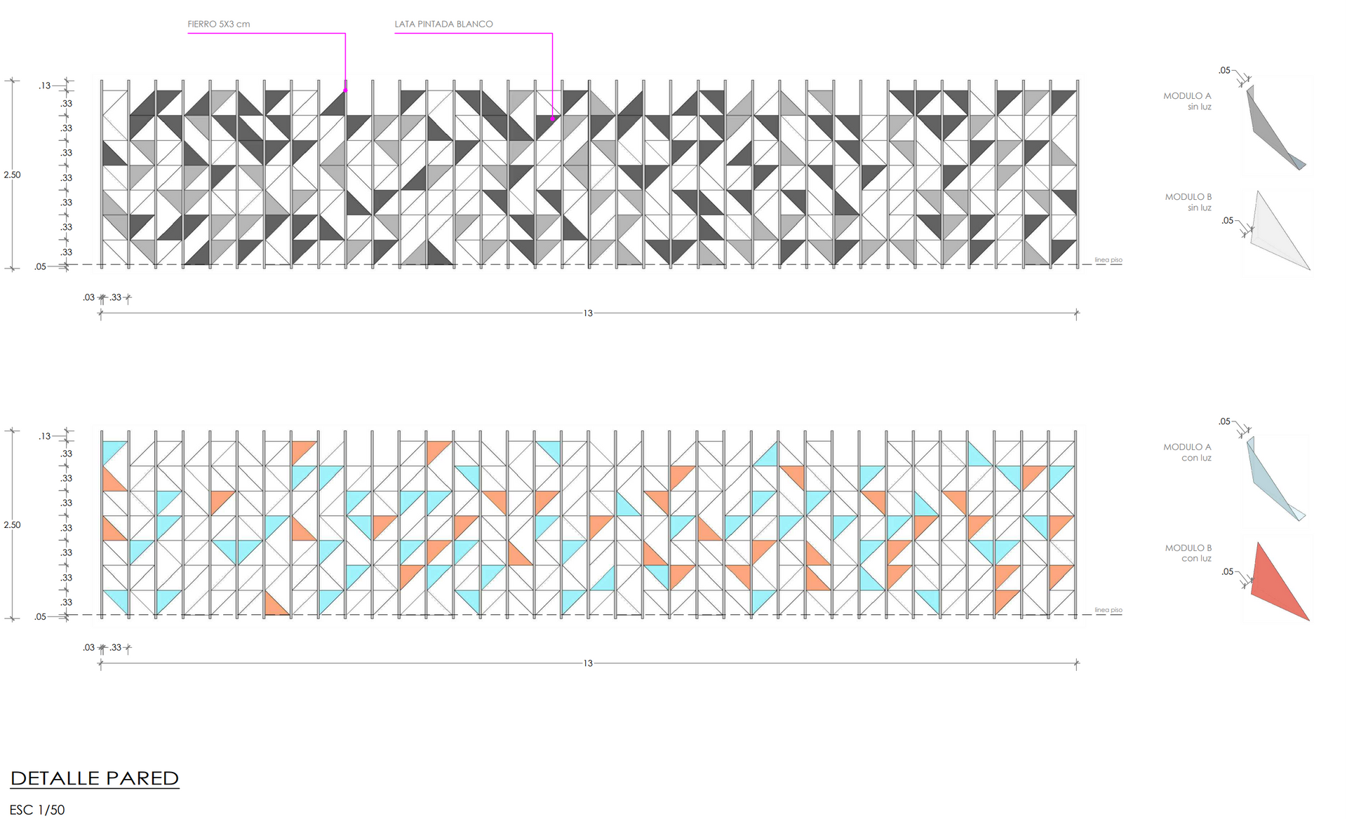 Un par de dibujos de un patrón geométrico sobre un fondo blanco.