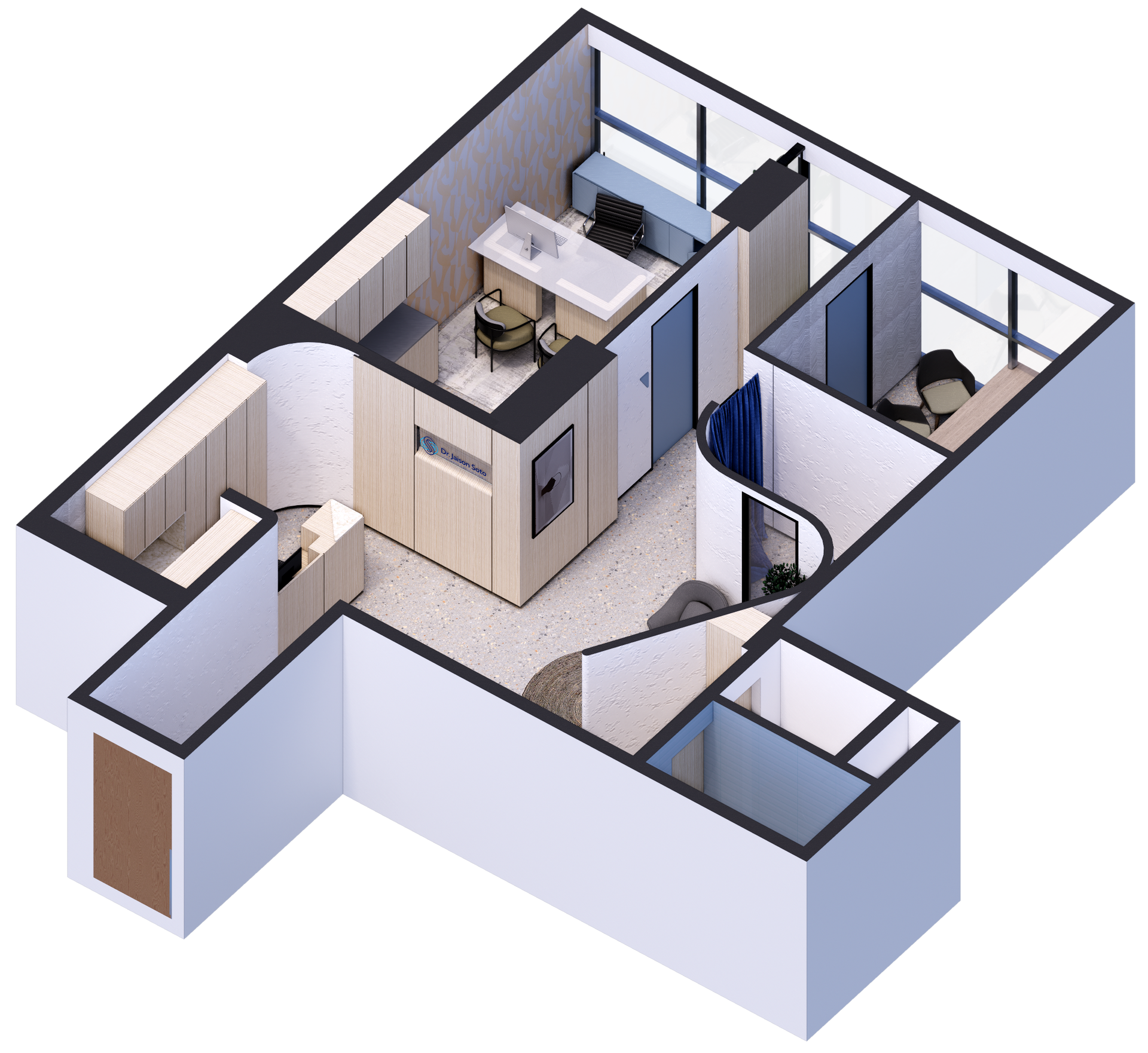 Un plano isométrico de un apartamento pequeño.