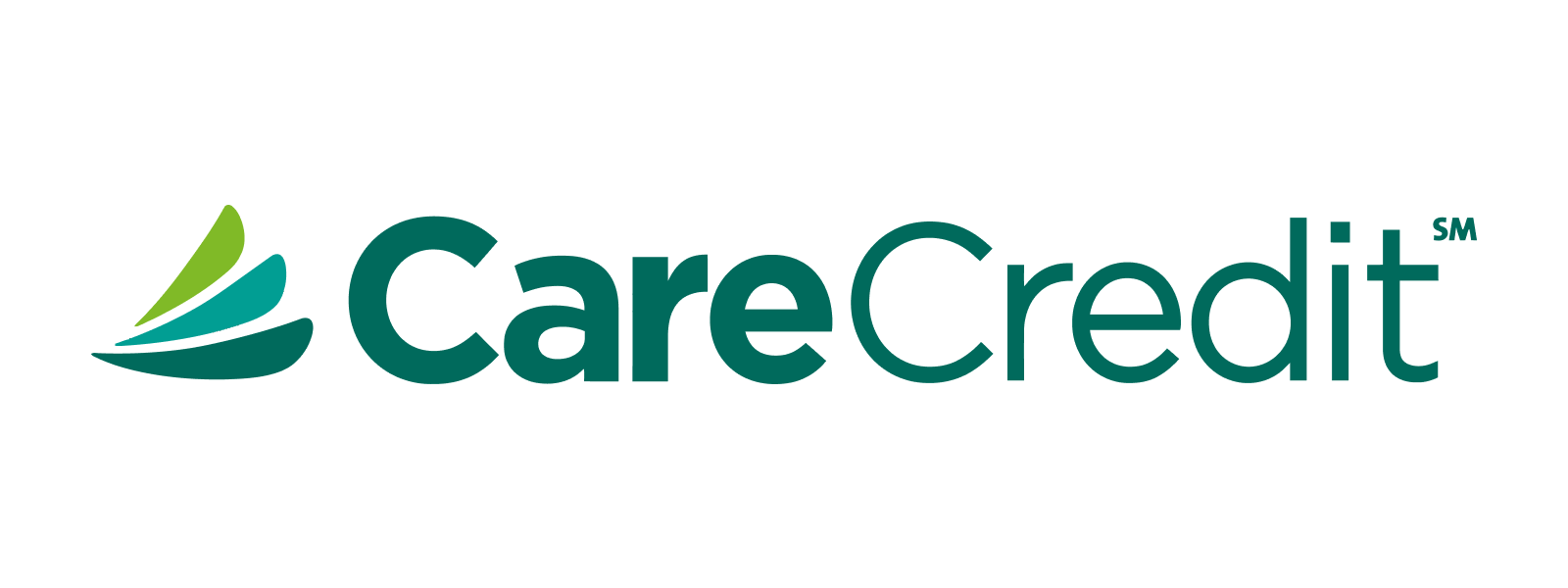 The logo for carecredit is green and white and has a green leaf on it.