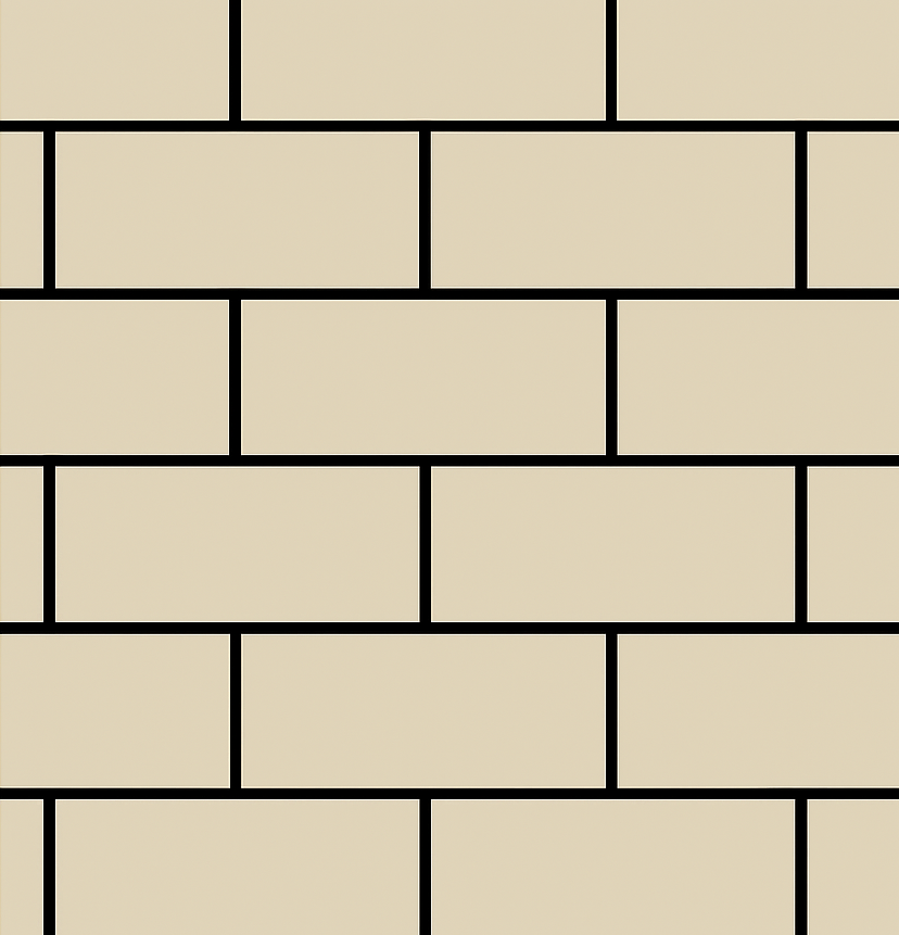 Tan brick wall pattern with black grout lines.