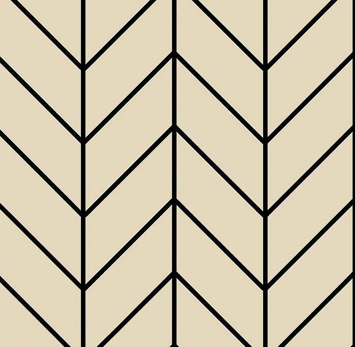 Herringbone pattern with beige shapes and black lines.