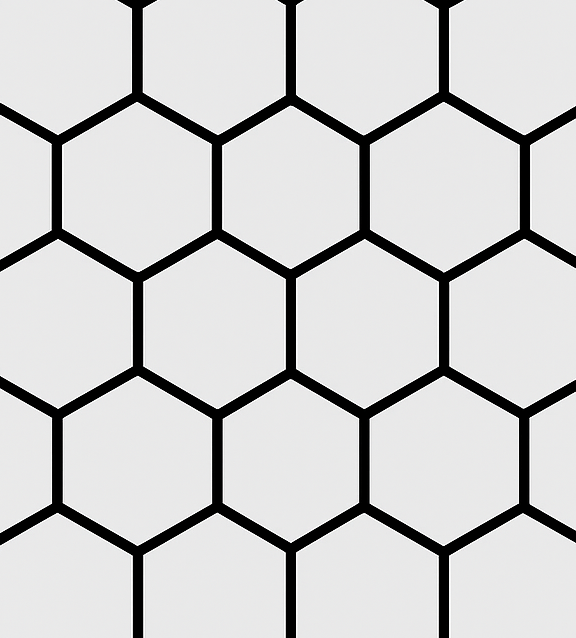 Black hexagonal grid pattern on a white background.