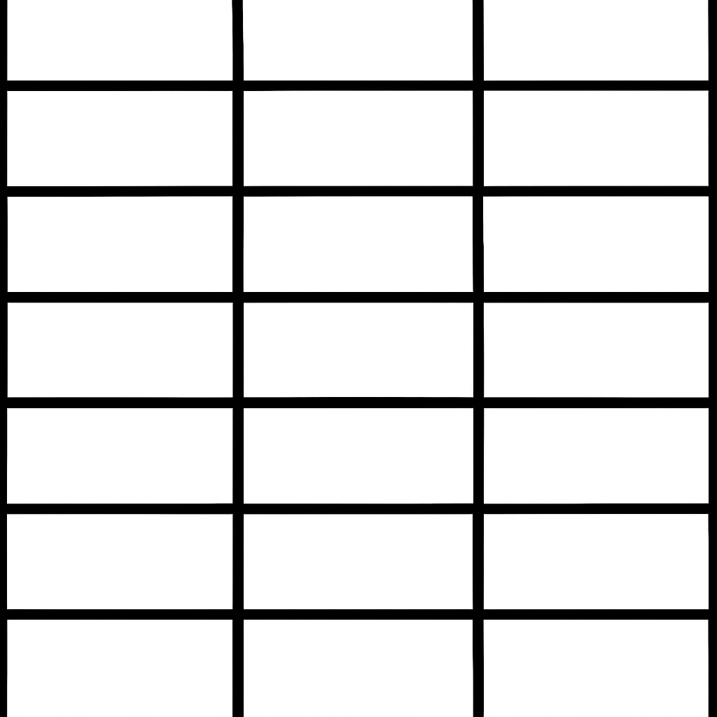 Grid of 18 empty, white rectangular cells, three columns by six rows, outlined with black lines.