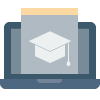 Laptop displaying a graduation cap icon.