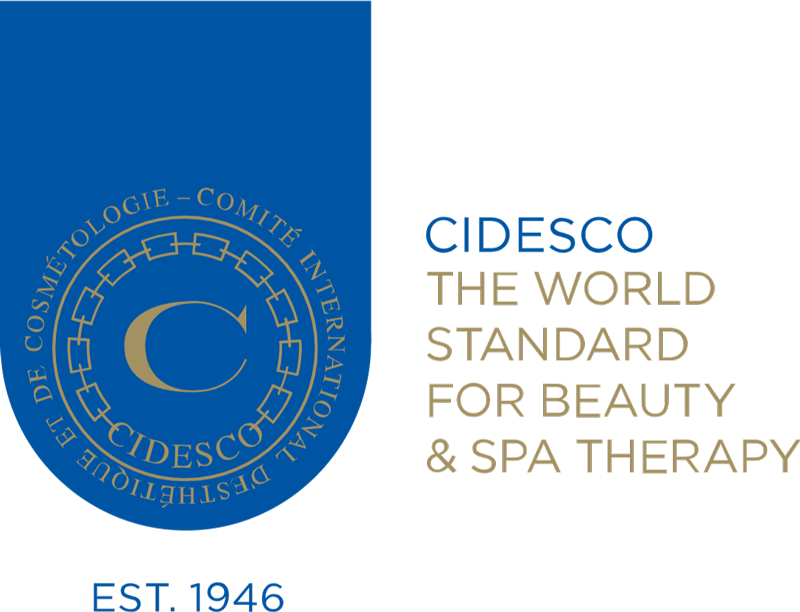 CIDESCO logo: blue and gold emblem with text