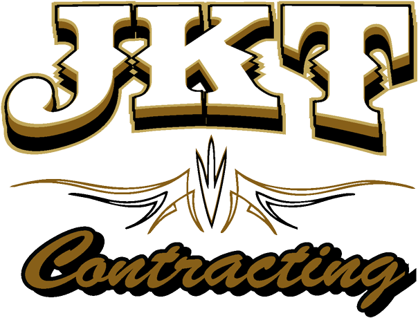JKT Contracting logo with stylized letters, gold and black accents, and decorative flourishes.