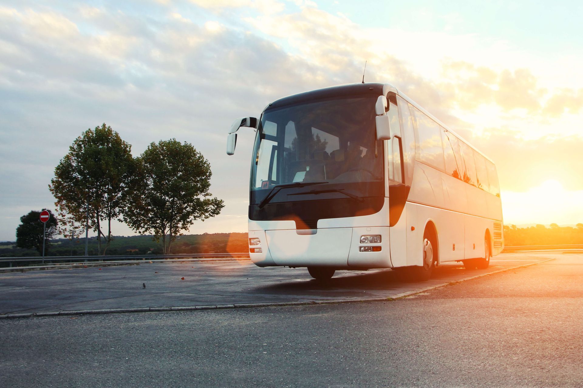 A White Bus On The Driveway