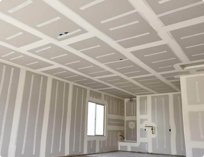 A room with a ceiling that has a lot of lines on it