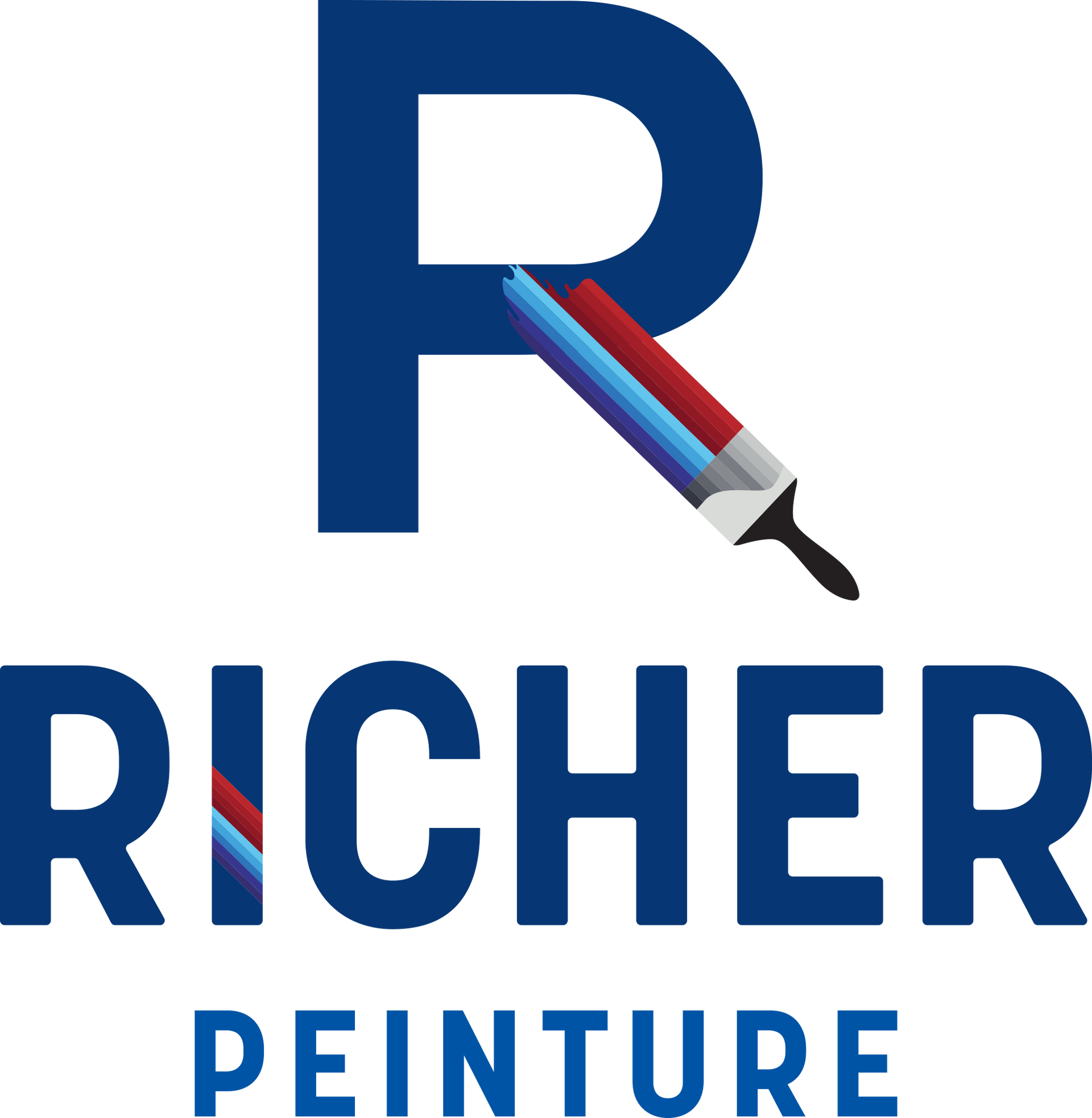 Le logo de Richer Peinture a un pinceau au milieu de la lettre R.