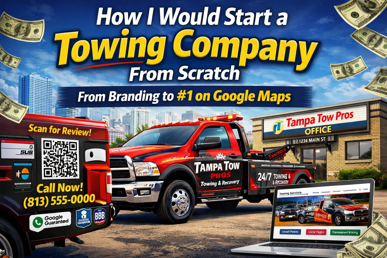 How to start a towing company from scratch with branded tow trucks, Google Maps ranking, reviews, an