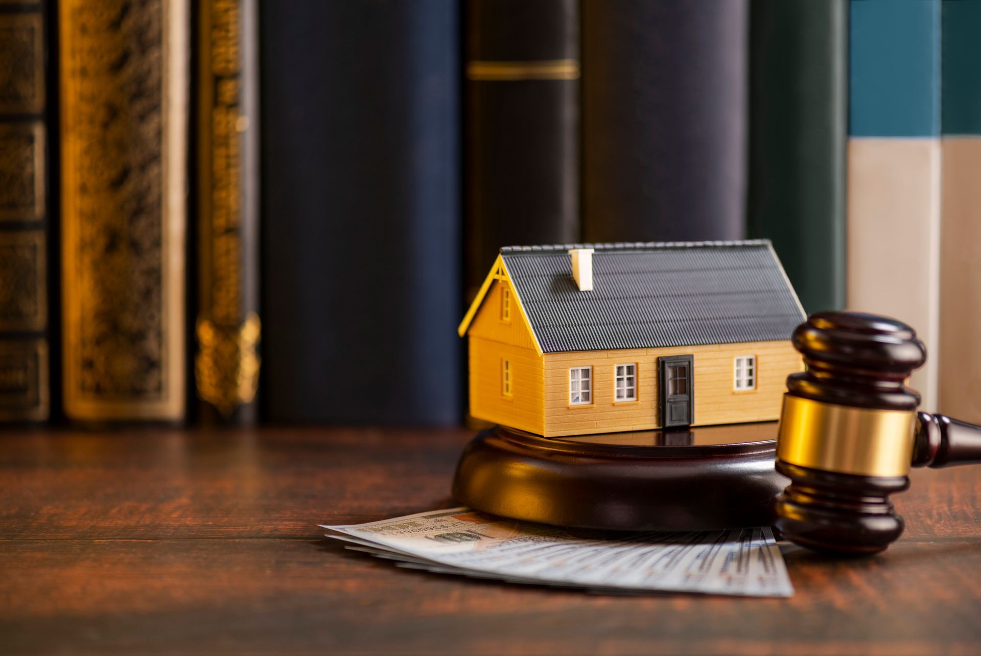 A Small House Is Sitting On Top Of A Wooden Gavel On A Wooden Table | Columbus, MS | Dunn & Hemphill, P.A.