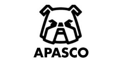 Un logotipo en blanco y negro de un bulldog con la palabra apasco debajo.
