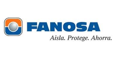 El logo de fanosa es azul y naranja y dice aisla protegida ahorra.