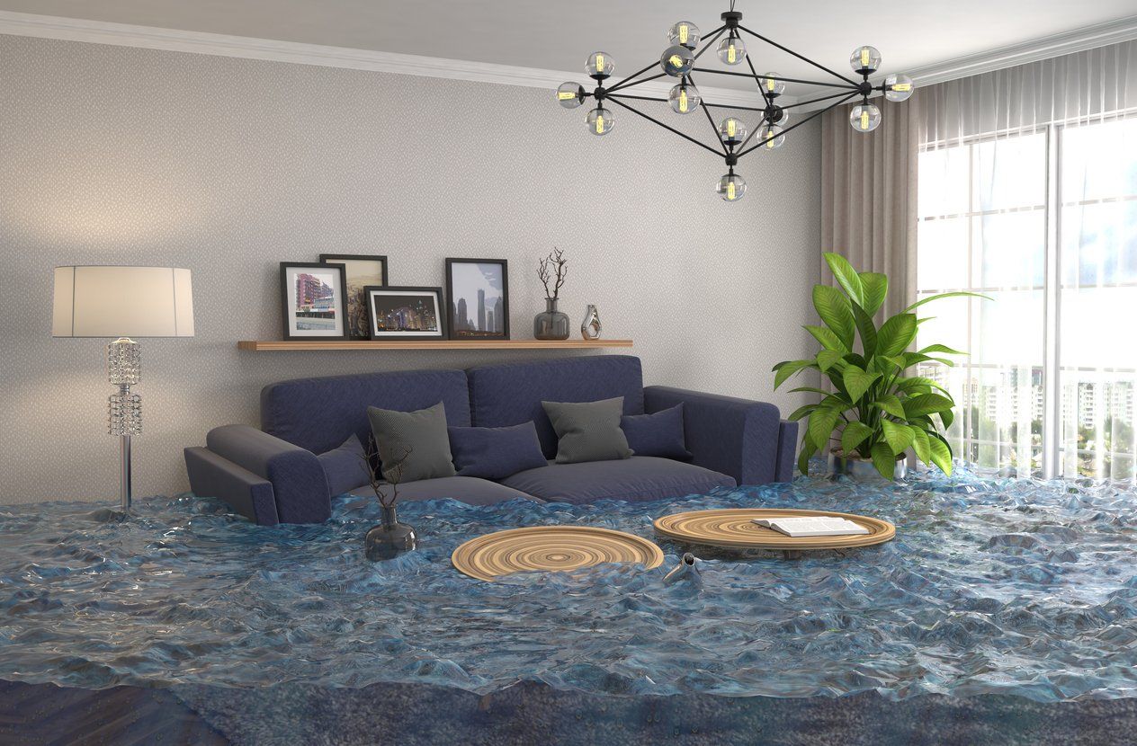 living room full of flood water