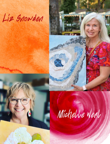 Mixed media collage artists Liz Snowden and Michelle Werl  - The Art of Layers retreat