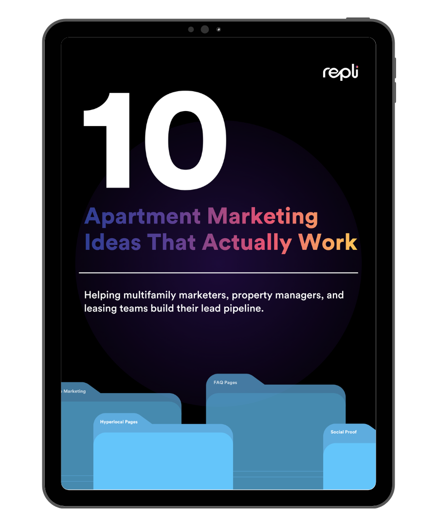 A digital tablet displays a marketing guide titled 