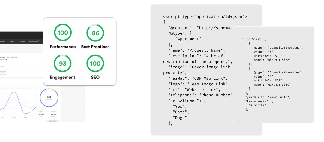 SEO optimization graphic with website coding.