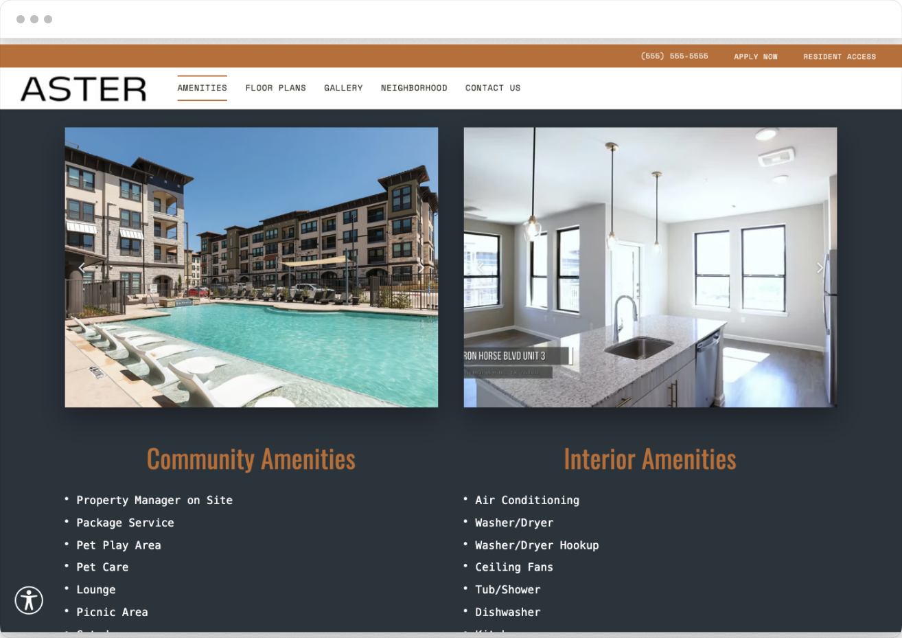 Amenities Preview of Aster Property Website Theme