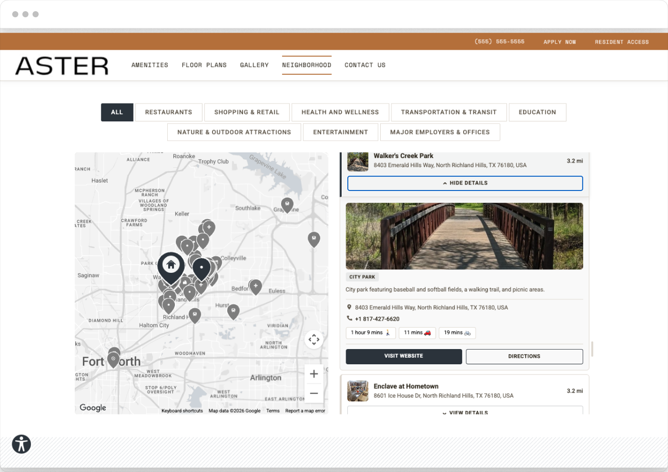 Neighborhood Page Preview of Aster Property Website Theme