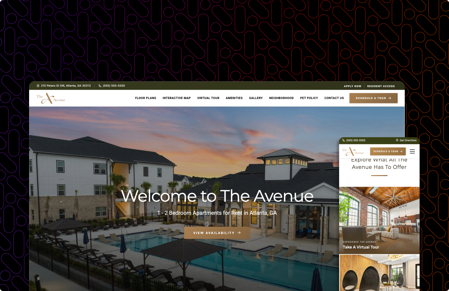 A screenshot of a website showing a house and a pool.