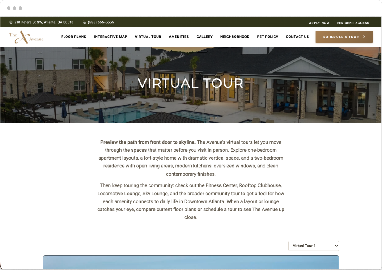 Virtual Tours Page of Avenue Property Website Theme