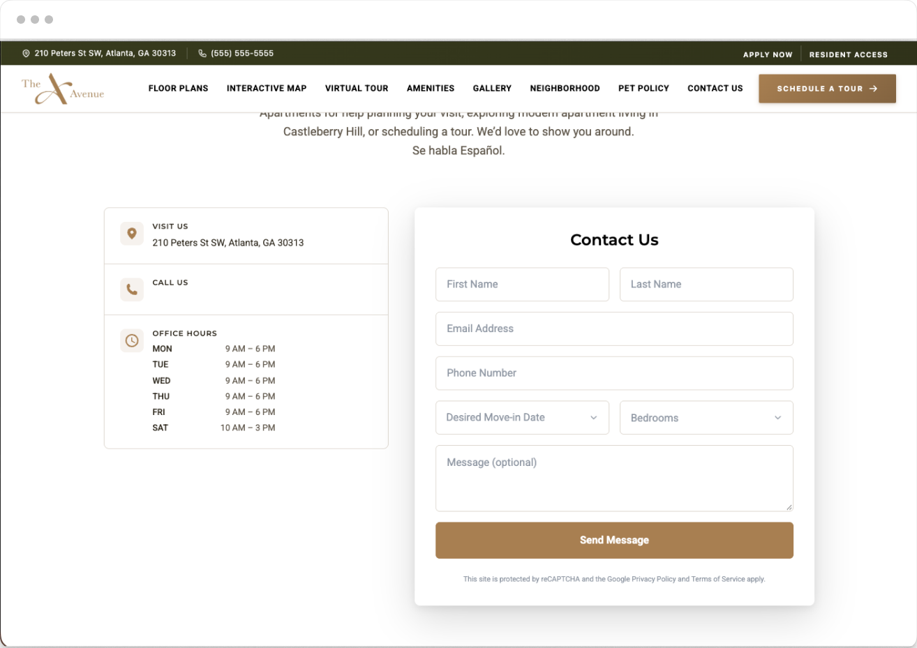 Contact Us Page of Avenue Property Website Theme