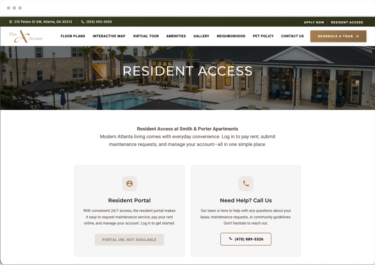 Resident Access Page of Avenue Property Website Theme