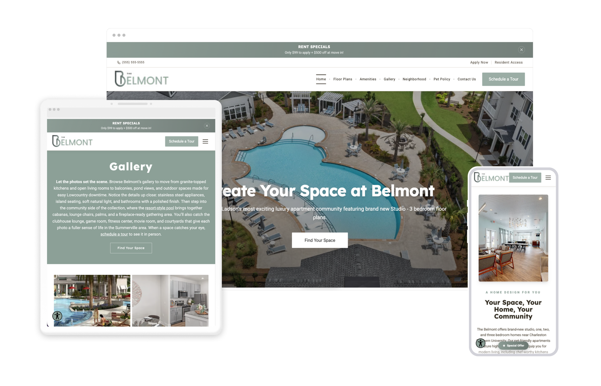 Belmont Property Website Theme on Tablet and Mobile