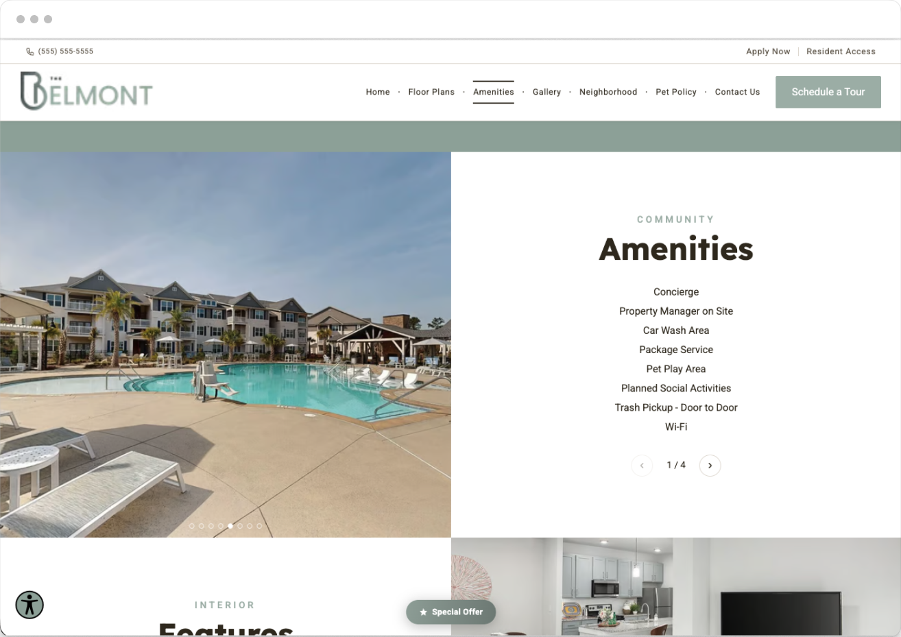 Amenities Page Preview of Belmont Property Website Theme