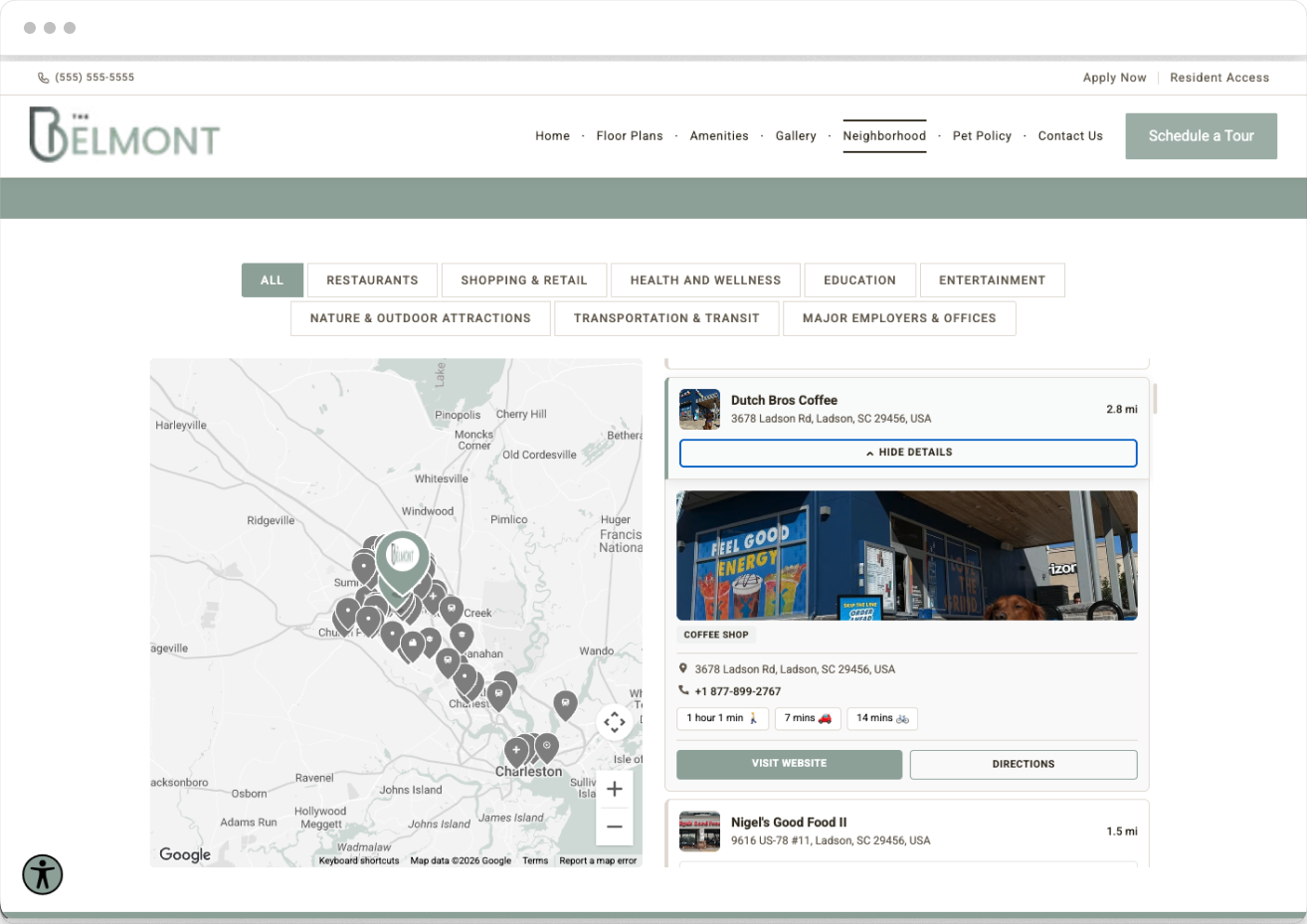Neighborhood Page Preview of Belmont Property Website Theme