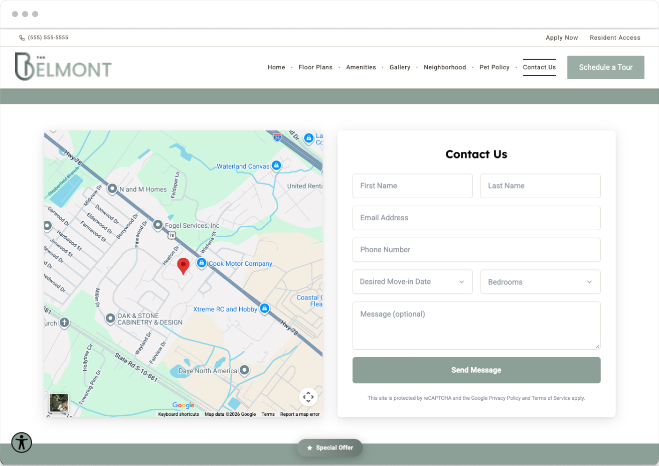Contact Us Page Preview of Belmont Property Website Theme