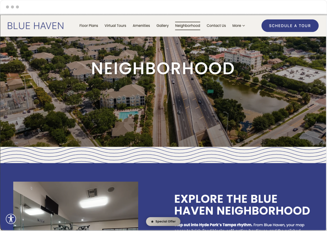 Neighborhood Page of Blue Haven Property Website Theme
