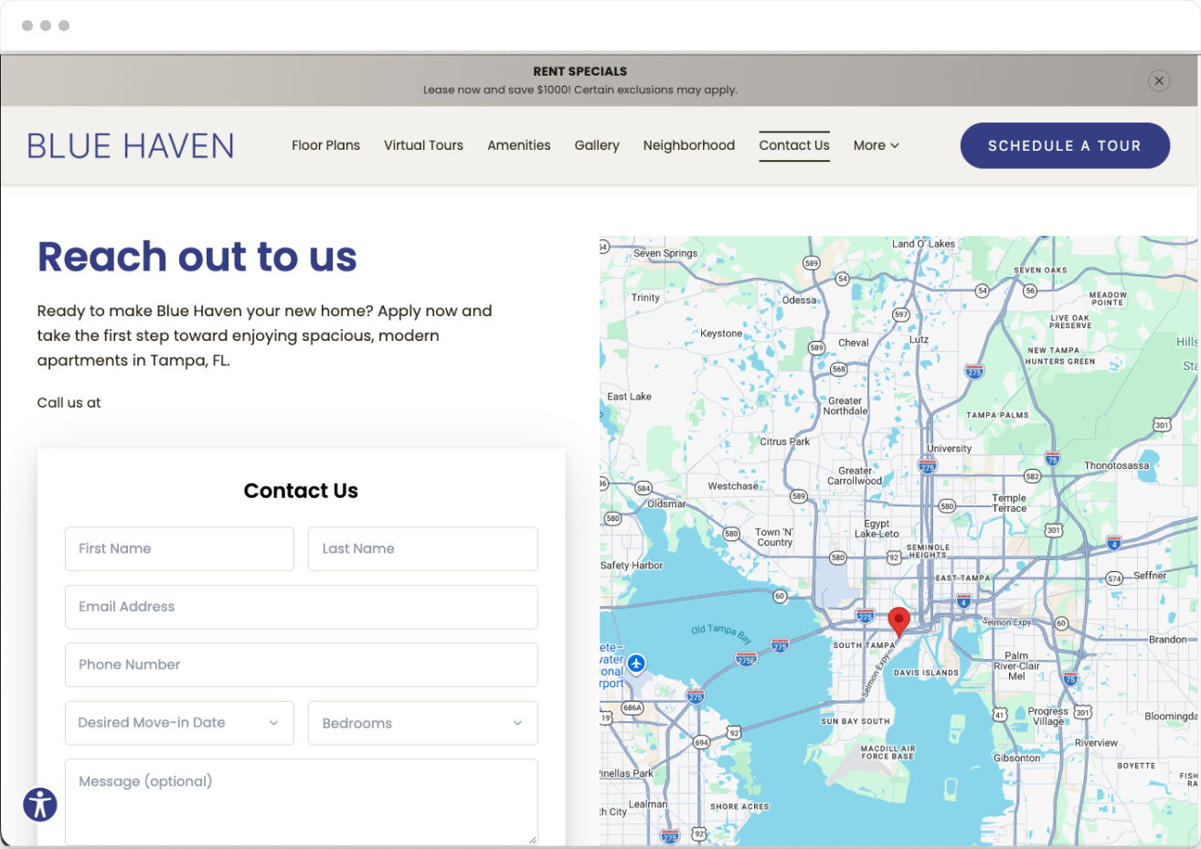 Contact Us Page of Blue Haven Property Website Theme