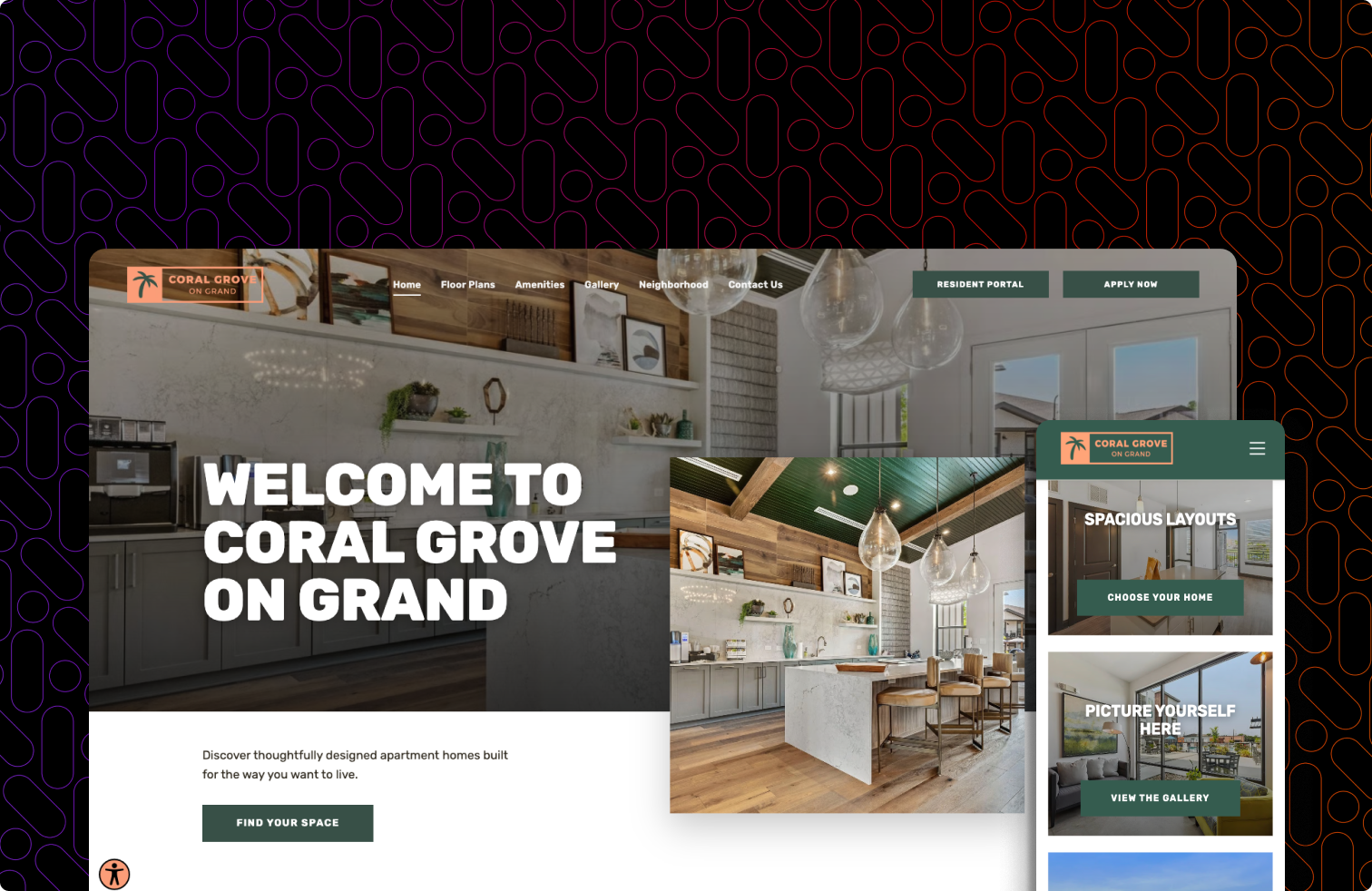 A screenshot of a website for coral grove on grand.