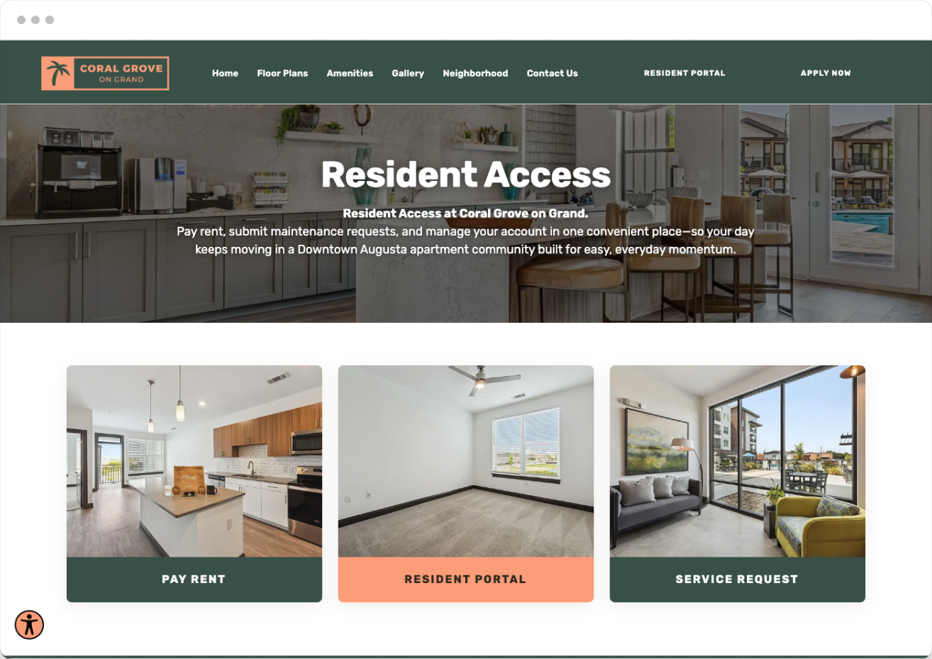 Resident Access Page Preview of the Comfy Property Website Theme