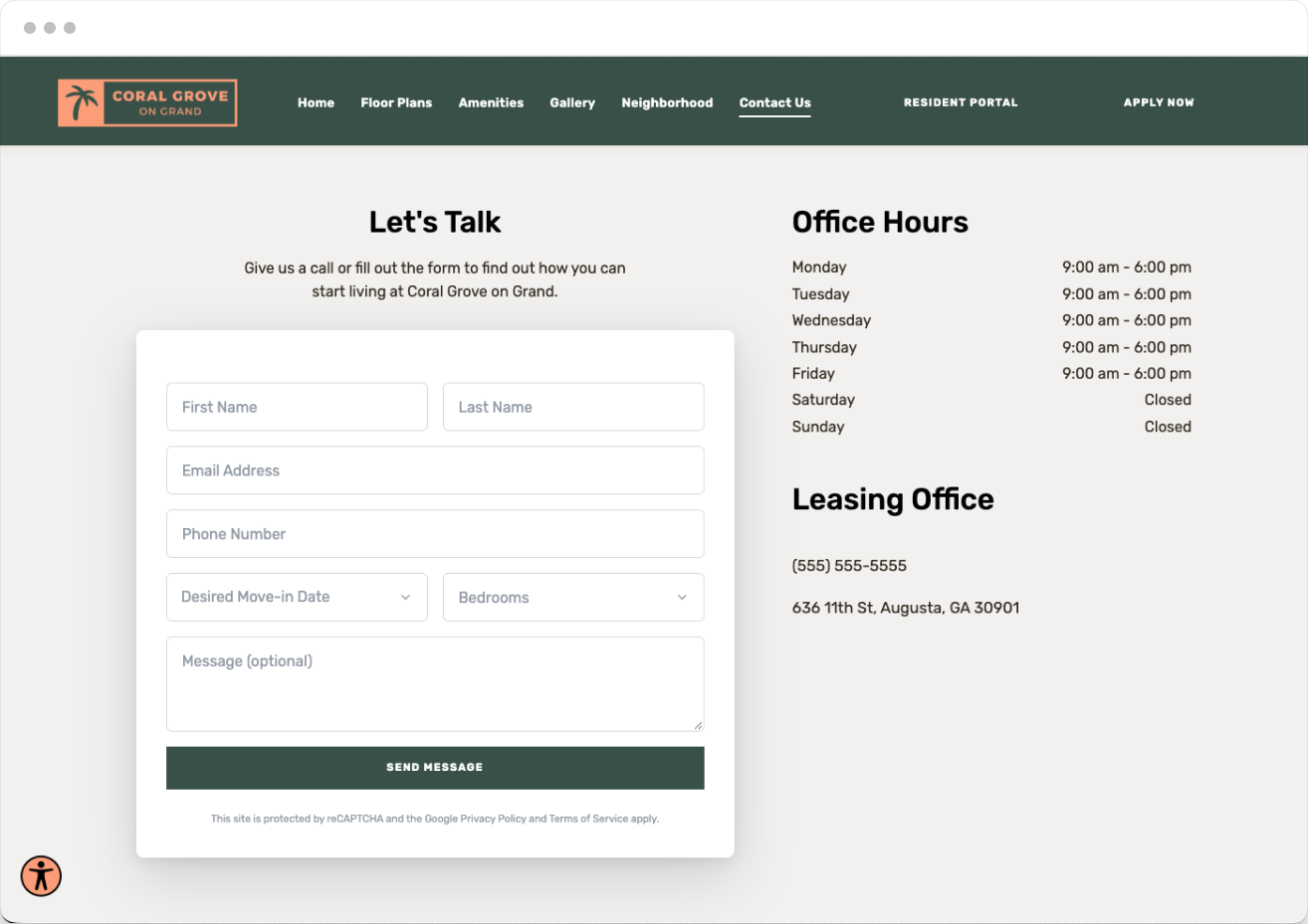 Contact Us Page Preview of the Comfy Property Website Theme