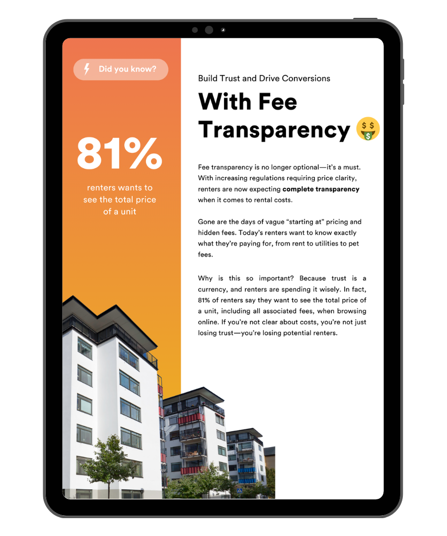 A tablet is open to a page that says `` with fee transparency ''.