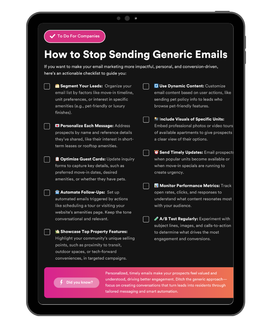 A tablet is open to a page about how to stop sending generic emails.
