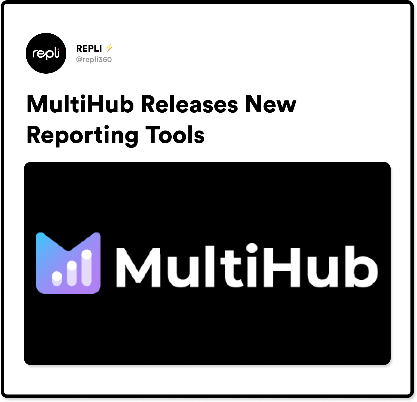 The multihub logo is on a black background and says `` multihub releases new reporting tools ''.