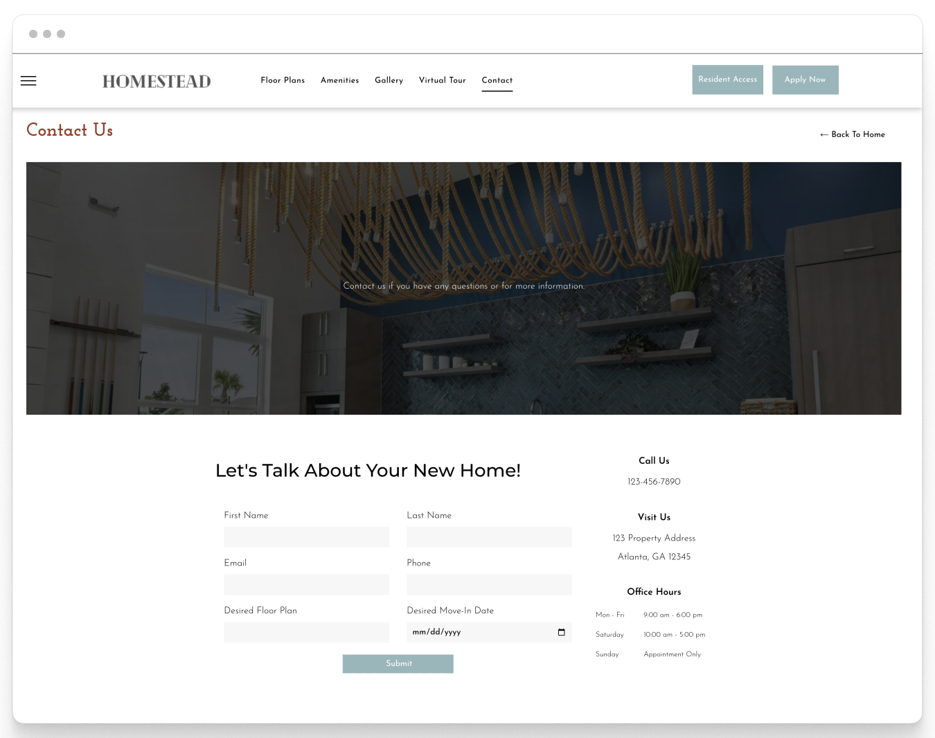 Contact Us Page Preview on Homestead Property Website Theme
