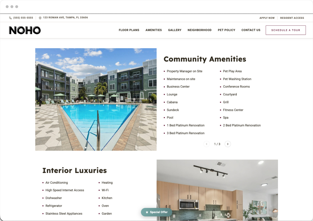 Amenities Page of Noho Property Website Theme
