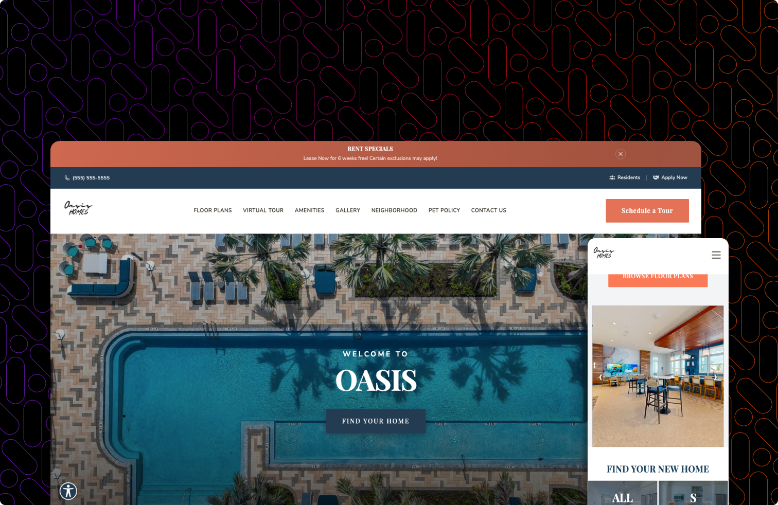 A website with a picture of palm trees on it