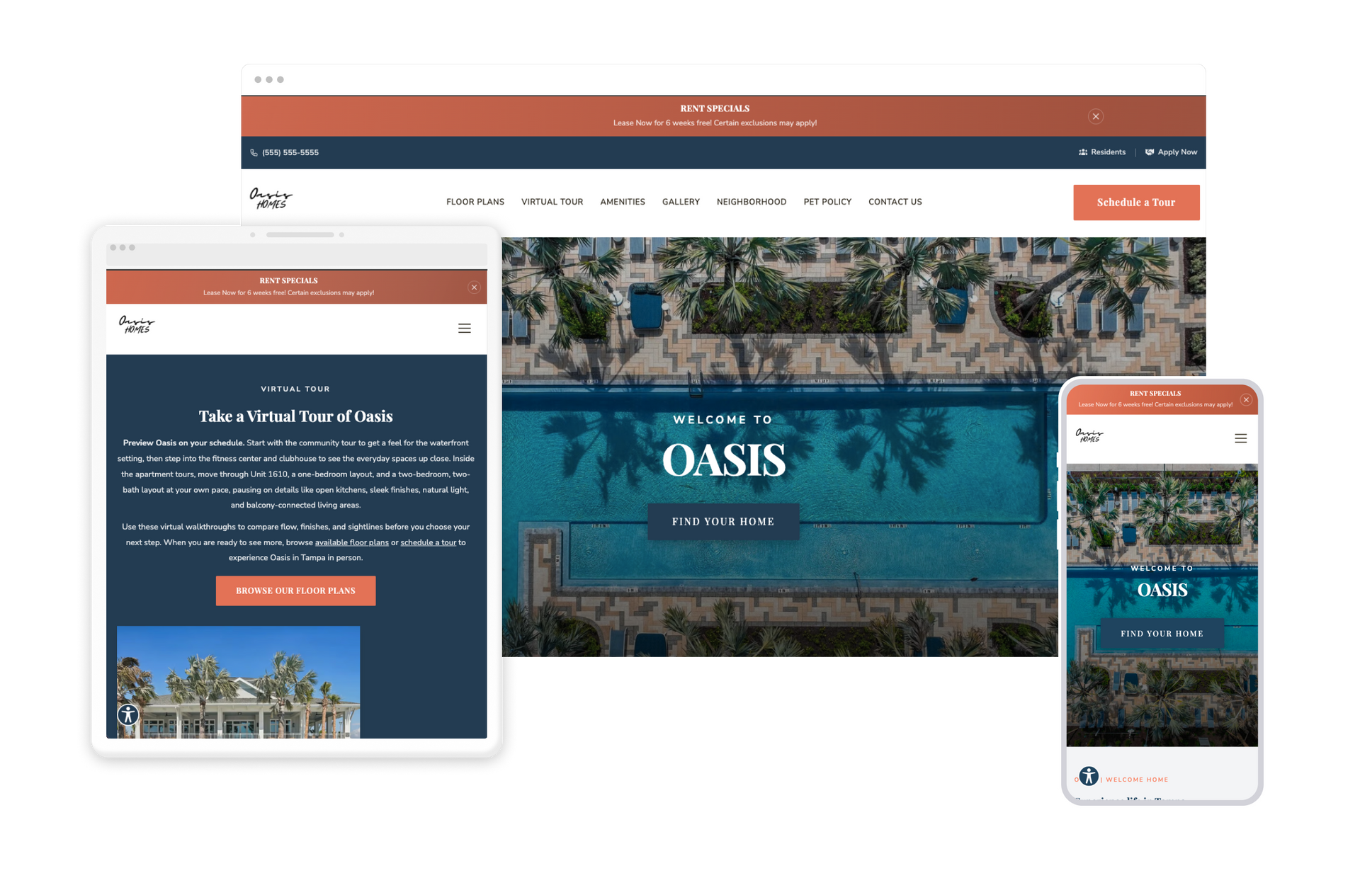Oasis Property Website Theme on Tablet and Mobile
