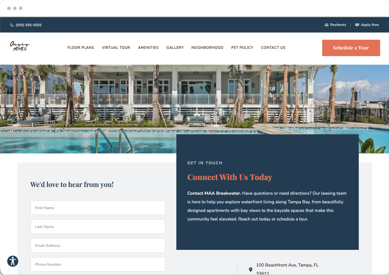 Contact Us Page Preview of Oasis Property Website Theme