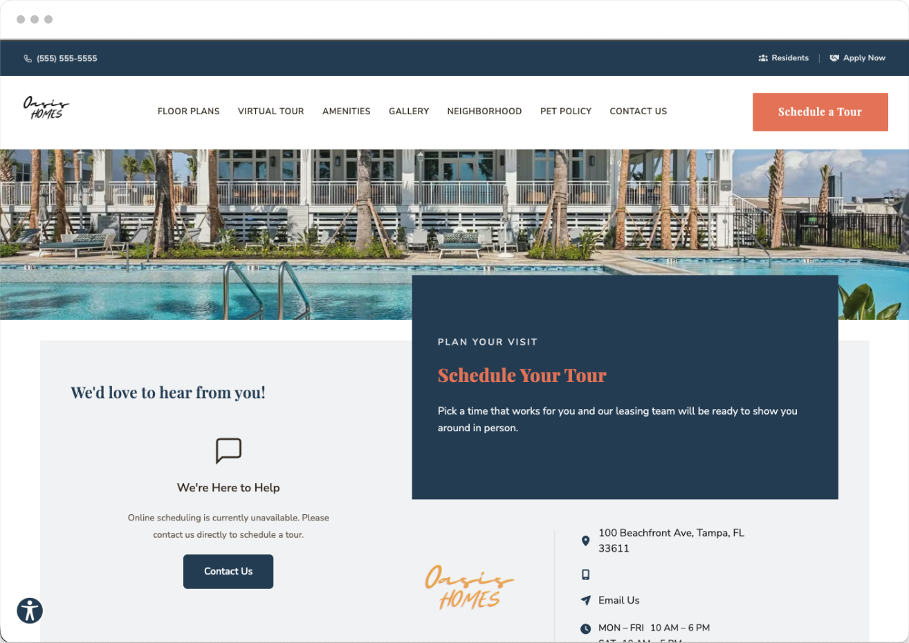 Schedule a Tour Page Preview of Oasis Property Website Theme