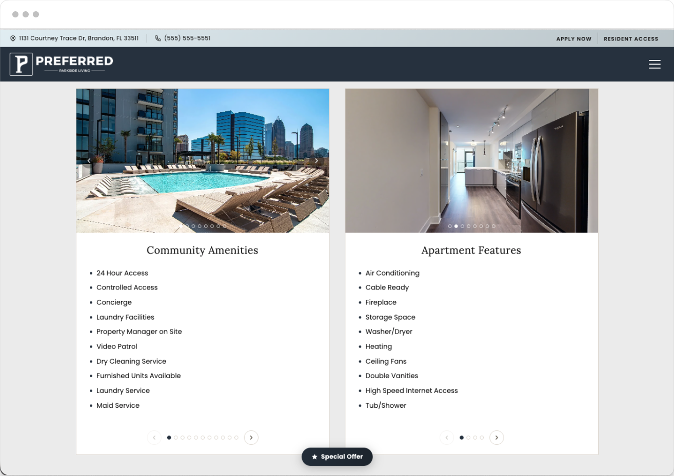 Amenities Page Preview of the Preferred Property Website Theme